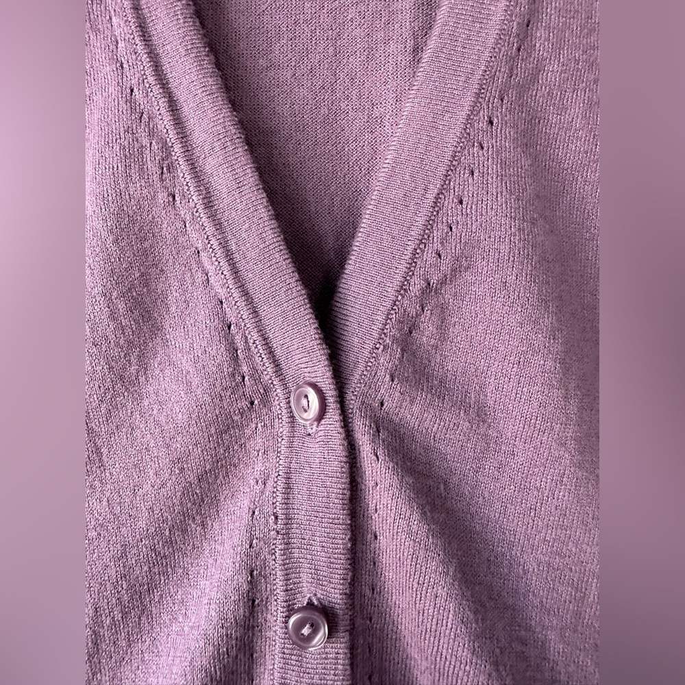 LOFT Lavender Button-Front V-Neck Cardigan - Picture 2 of 4